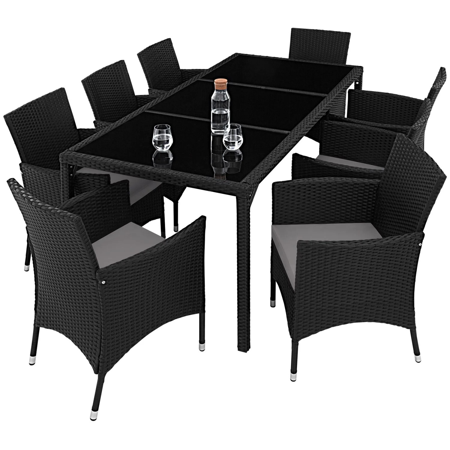 Tectake Rattan Sitzgruppe Almansa Für 8 Personen Widerstandsfähig  60 x 55 x 83 cm Schwarz Grau