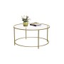 Vasagle Couchtisch mit Glasplatte und goldenem Stahlrahmen, runde Form.