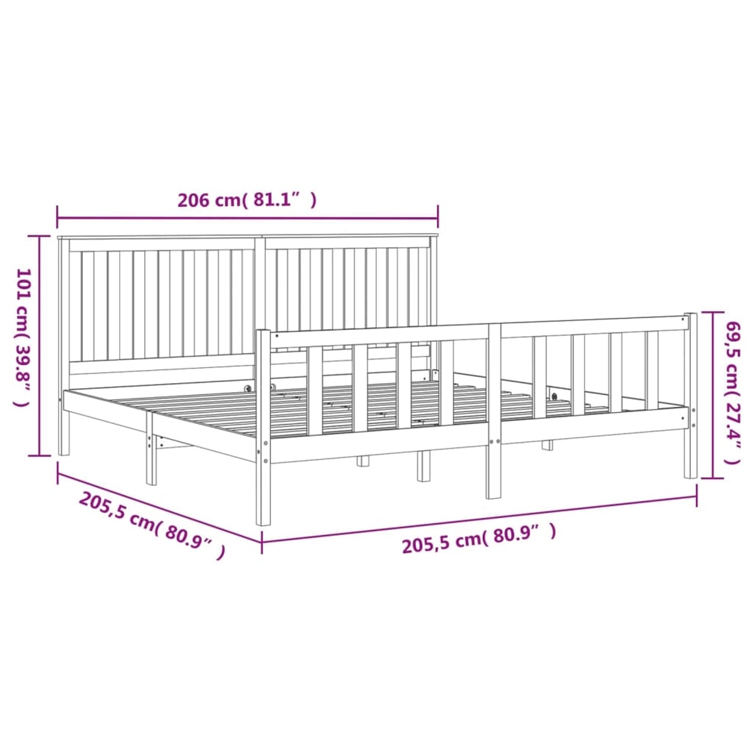 vidaXL Massivholzbett mit Kopfteil Schwarz 200x200 cm Kiefer1668465 günstig online kaufen