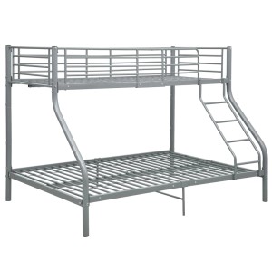 Graues vidaXL Etagenbett aus Metall (140x200/90x200 cm) mit Leiter und Lattenrost.