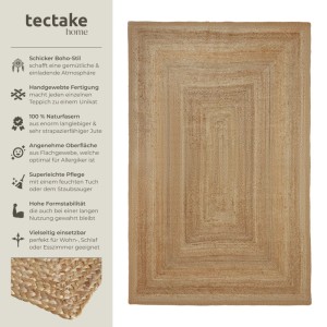 Handgewebter, brauner Teppich im Boho-Stil von Tectake, 200x290 cm, aus Jute für In- und Outdoor.