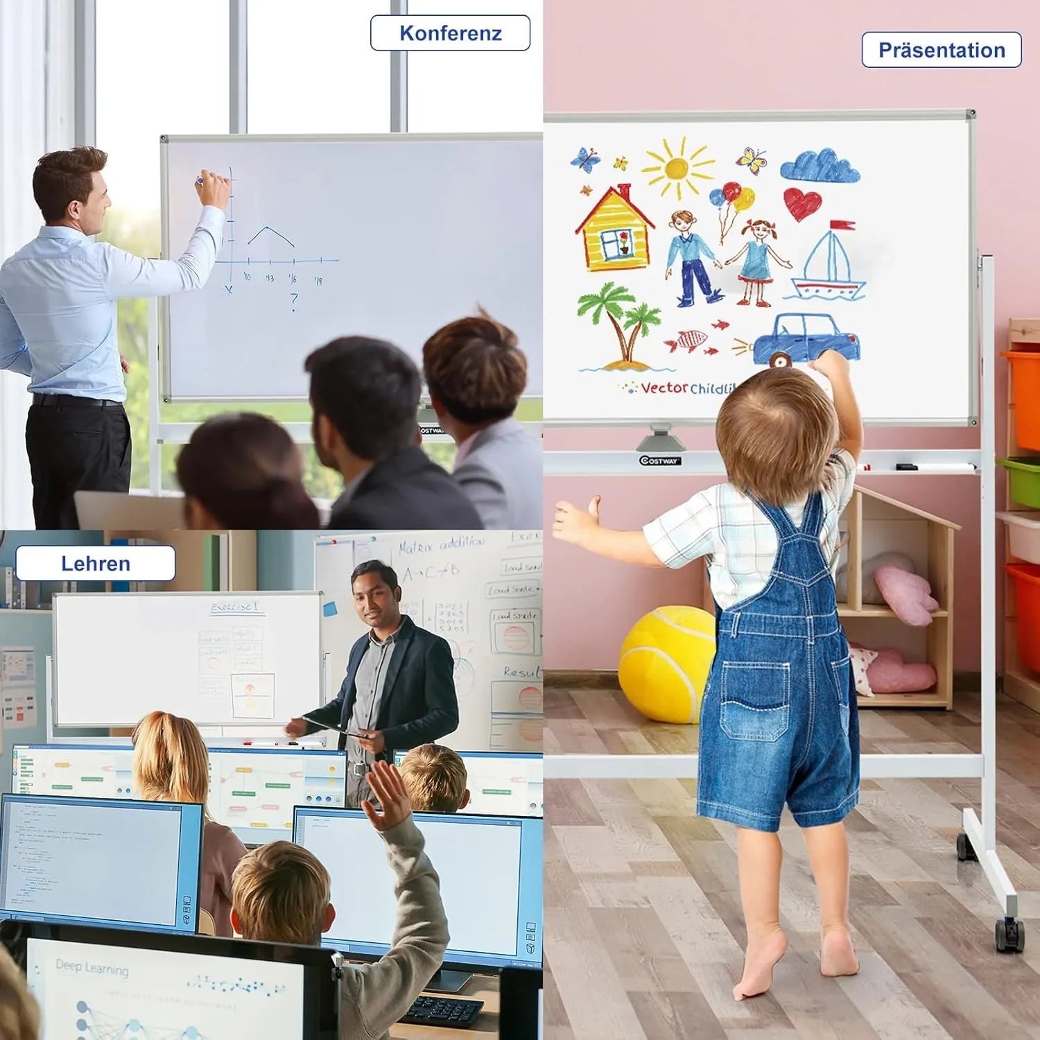 Costway Mobiles Whiteboard mit Ständer & Rollen Weiß 120 x 60 cm_5
