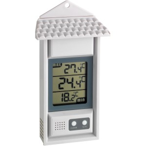 Weißes, wetterfestes TFA Digital Thermometer für Innen und Außen mit Max-Min Funktion.