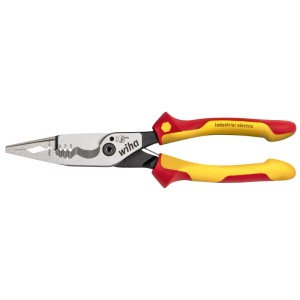 Wiha Multifunktionszange 8in1 Industrial Electric mit rot-gelben Griffen. Vielseitige Elektriker-Zange.
