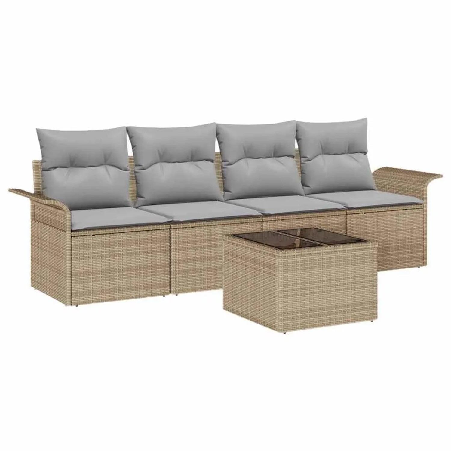 vidaXL Gartensofa-set mit Kissen 5-Tlg Beige und Grau Poly-Rattan 3353899 günstig online kaufen