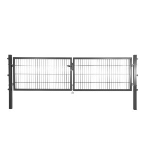 Anthrazitfarbenes Solid Doppeltor aus Stahl mit Doppelstabmatten-Füllung, 80x300 cm.