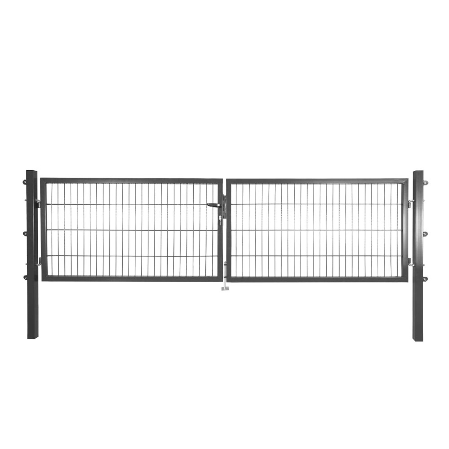 Solid Doppeltor Stahl Anthrazit mit Füllung für Doppelstabmatte 80 cm x 300 cm