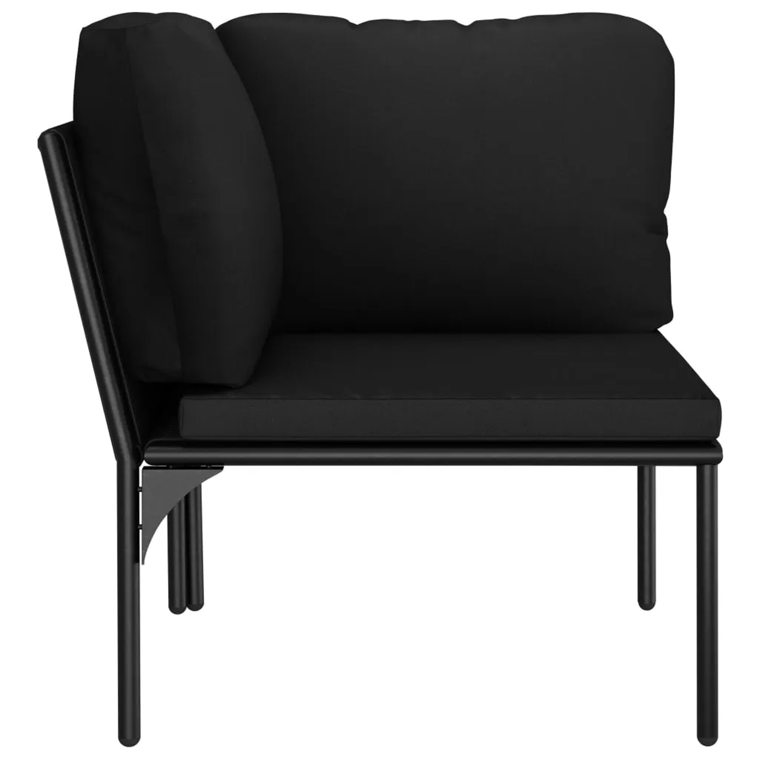 Schwarzes Eckteil des vidaXL Garten-Lounge-Sets mit Auflagen und Stahlrahmen.