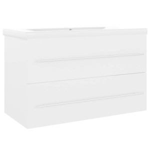 Weißer vidaXL Waschbeckenunterschrank mit Einbaubecken aus Holzwerkstoff.