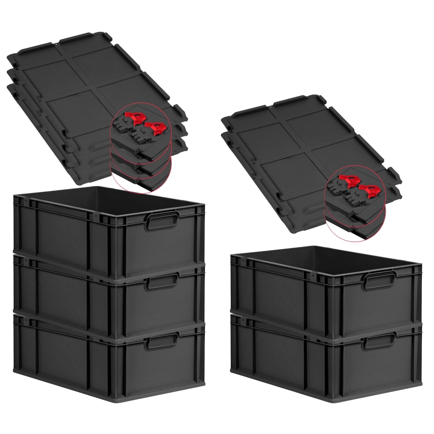 PROREGAL SuperSparSet 5x Eurobox Nextgen Grip Mit Scharnierdeckel Und Roten günstig online kaufen