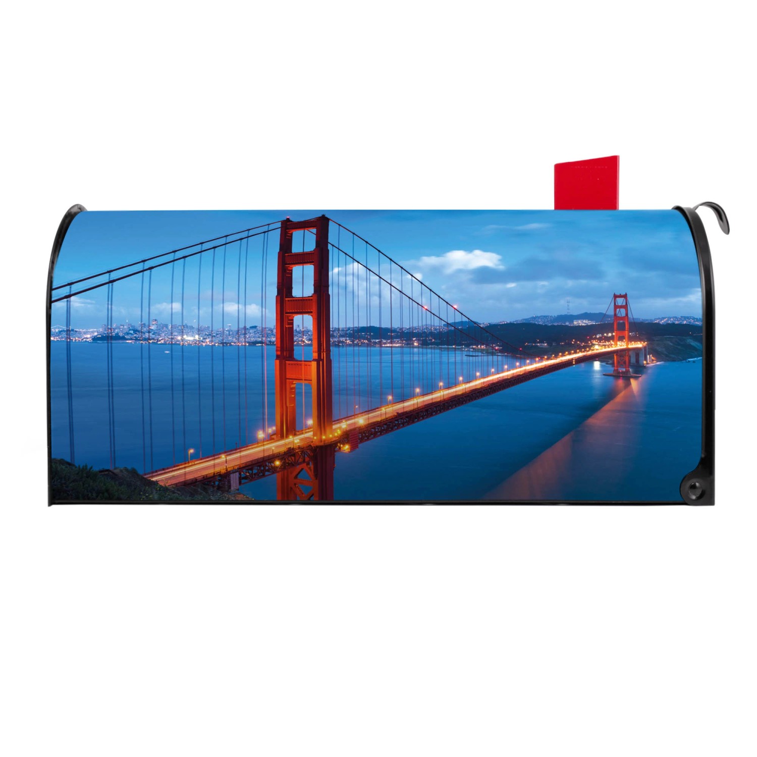 Schwarzer Banjado US Briefkasten mit Golden Gate Bridge Motiv, Stahl pulverbeschichtet.