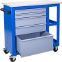 Blauer Güde Werkstattwagen GWB 05 mit Schubladen, Lochwand und Holzplatte.