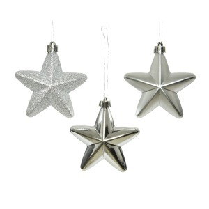 Silberne Christbaumschmuck Sterne, 6er Set, bruchfest, für Weihnachtsbaum und Deko.