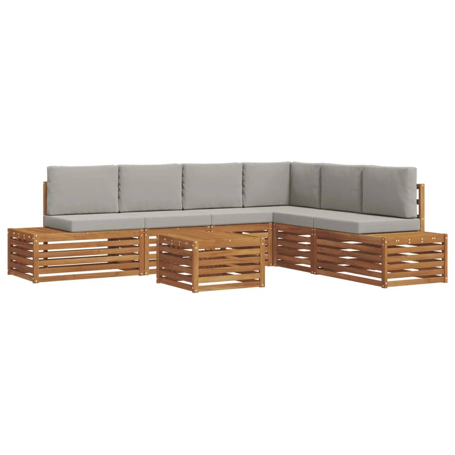 vidaXL Outdoor-Sofagarnitur mit Kissen 7-Tlg Natur und Hellgrau 3375456