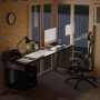Bertilo Elementgartenhaus Cubus 3 Office Lounge mit Schreibtisch und Bürostuhl.
