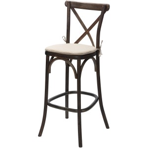 VEBA Crossback Sitzkissen Ecru auf Holzstuhl. Bequemes Kissen für Garten & Hochzeit.
