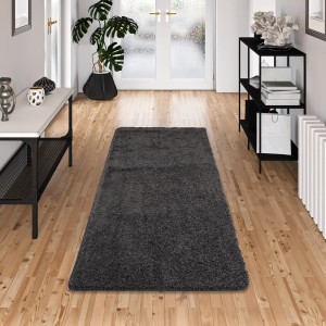 Snapstyle Langflor Teppich Milano, anthrazit, 80x200cm. Hochfloriger Teppichläufer für Wohnräume.