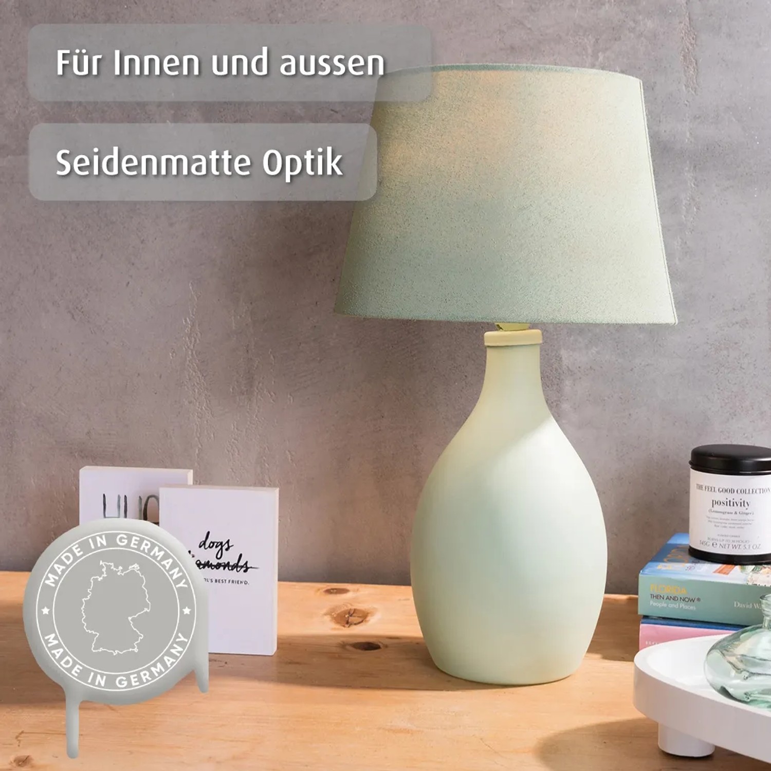 belton Buntlack Perfect Jade Green seidenmatt auf Lampe, für Innen- und Außenbereich.