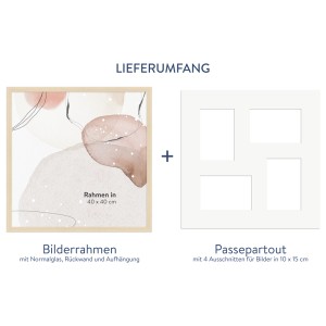 WANDStyle Galerierahmen Natur, 40x40 cm für 4 Fotos (10x15 cm) mit Passepartout.