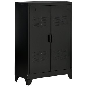 Schwarzes HOMCOM Sideboard mit Lamellentüren, 75x33x110 cm, ideal zur Aufbewahrung.