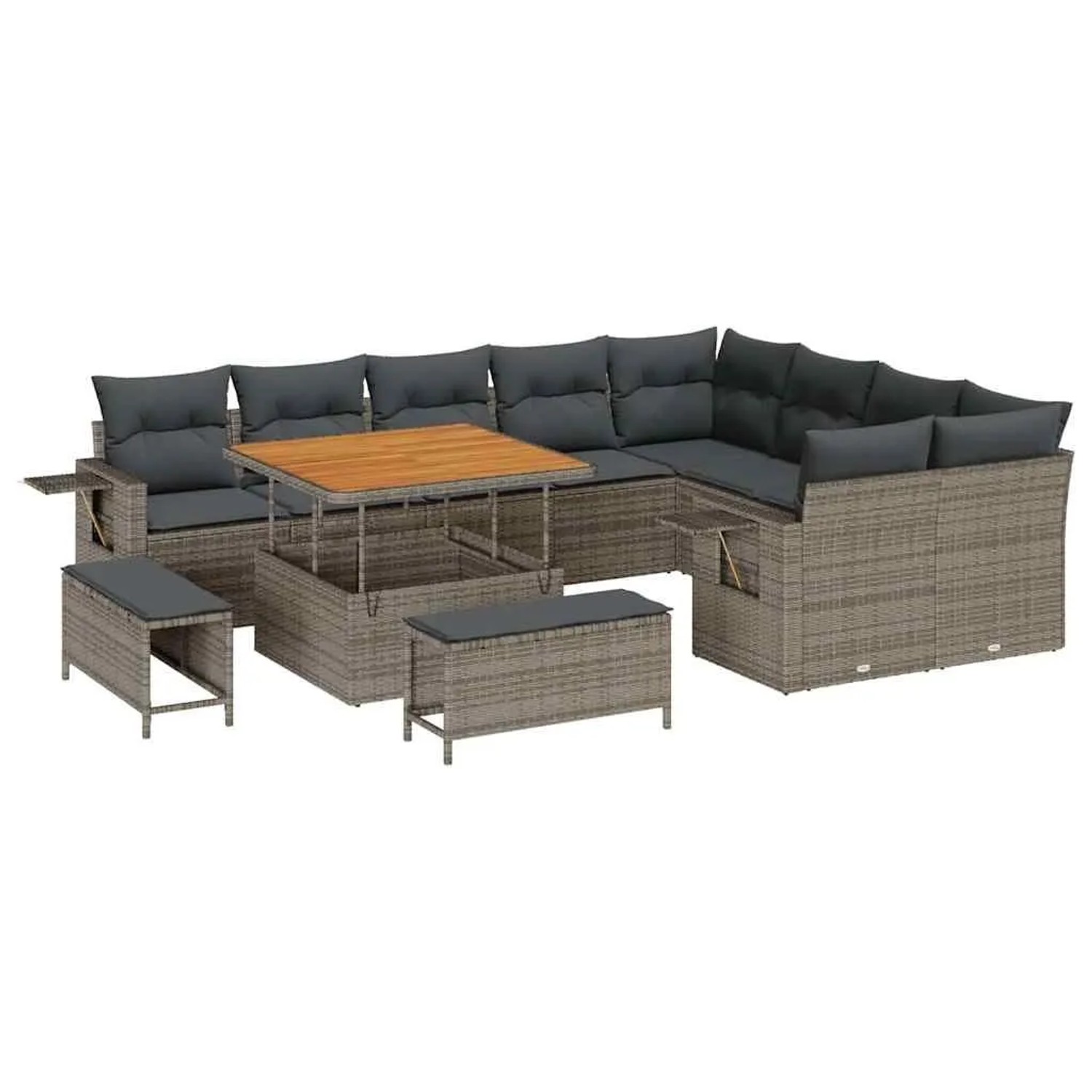 vidaXL Gartensofa-set mit Kissen 12-Tlg Grau Poly-Rattan 3363728 günstig online kaufen