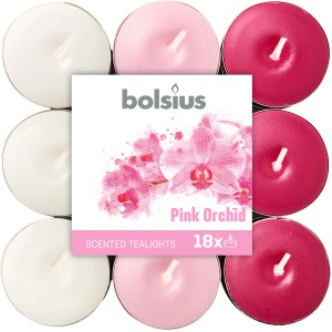 Bolsius Duftteelichter Orchidee, 18 Stück in Weiß, Rosa und Rot.