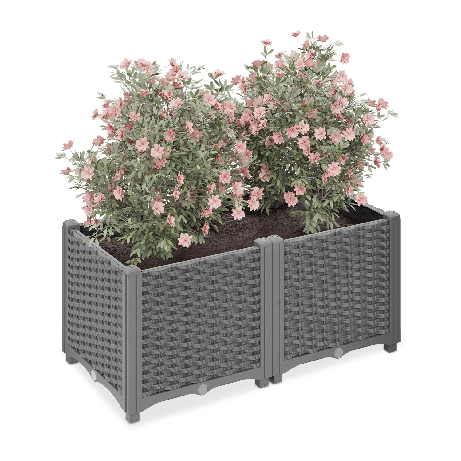Relaxdays Pflanzkübel Kunststoff Grau Rattanoptik Wasserspeicher 80 cm x 40 cm x 38 cm