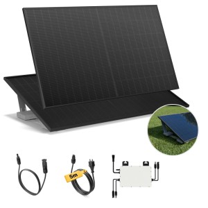 Solakon Balkonkraftwerk 1000W Solaranlage mit Gartenhalterung Steckerfertig Komplettset Photovoltaik 800W Kabellänge 5m