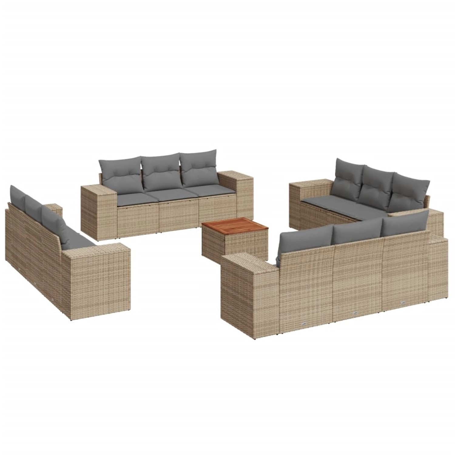 vidaXL 13-Tlg Garten-Sofagarnitur mit Kissen Beige Poly Rattan 3225380 günstig online kaufen