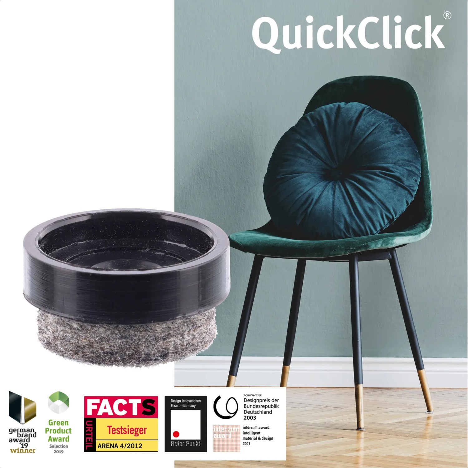 Wagner QuickClick Möbelgleiter Set, braun, Ø 17mm, 8-teilig. Filzgleiter für empfindliche Böden.