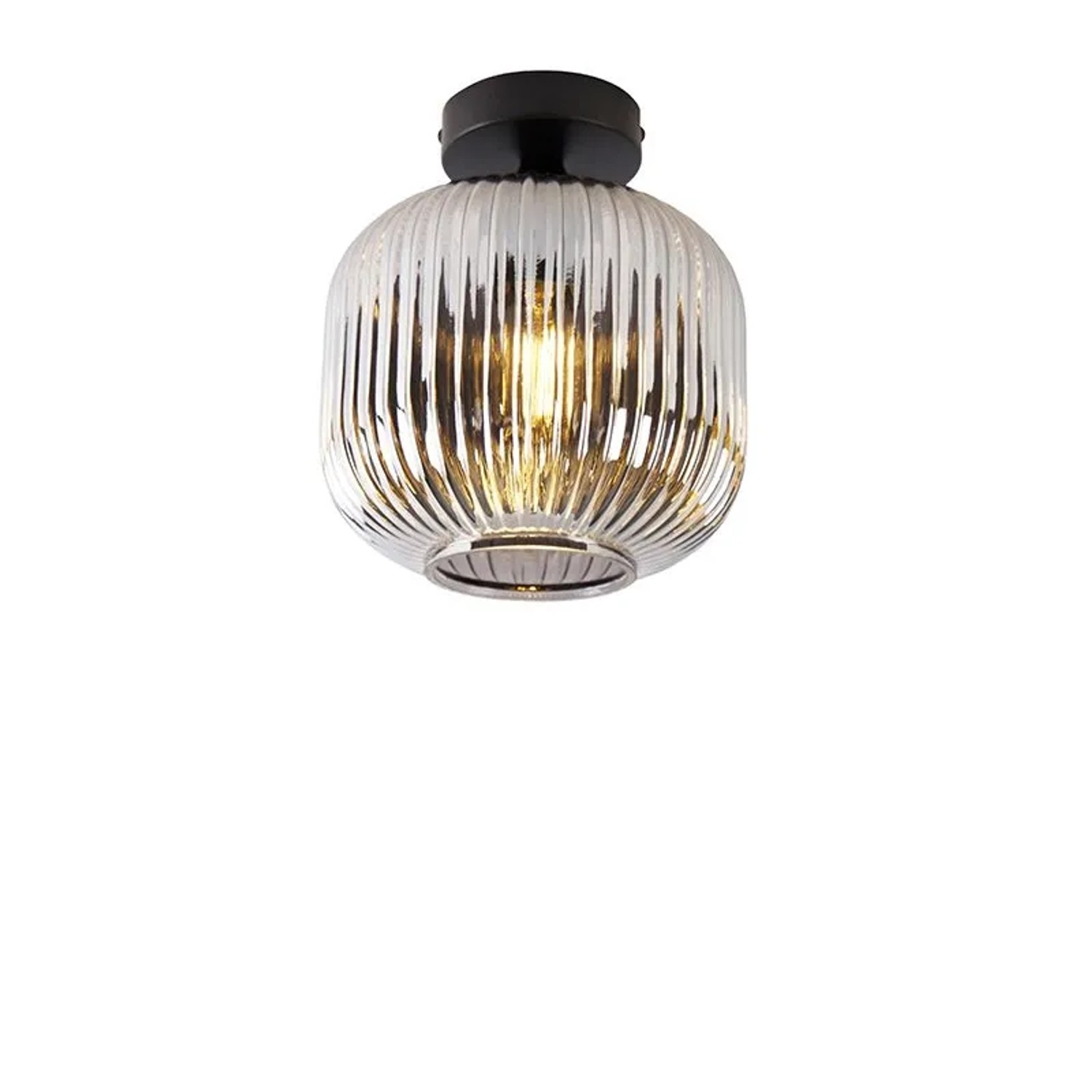 QAZQA Art Deco Deckenleuchte Schwarz mit Rauchglas Karel