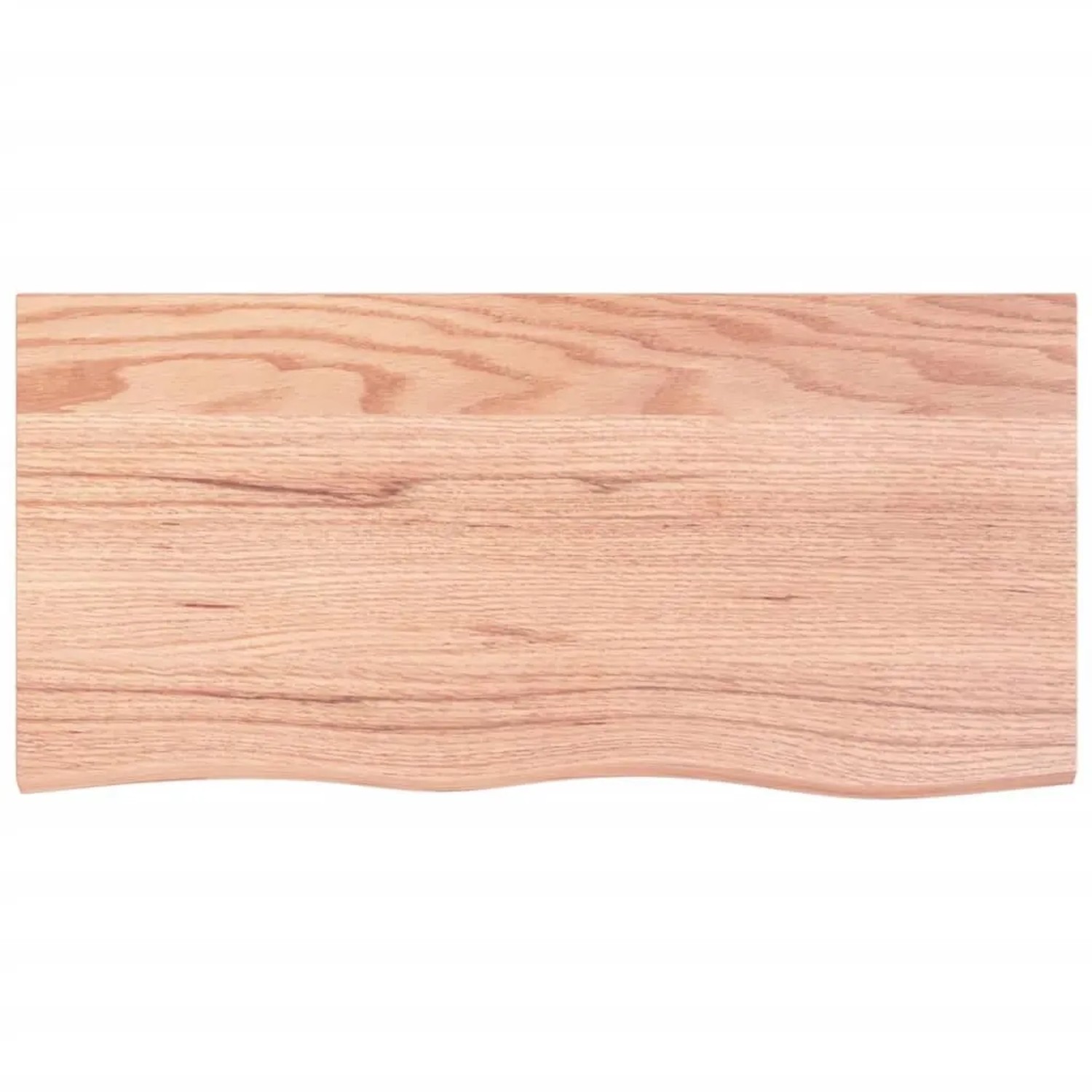 Helle Waschtischplatte aus Eichenholz mit geschwungener Kante. Naturprodukt.