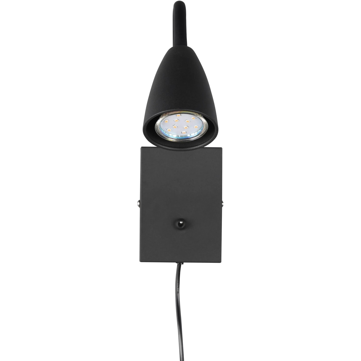 Schwarze Trio Wandleuchte Wanda aus Metall, mit flexiblem Arm und GU10 Fassung. Geeignet für Wohn- und Schlafzimmer.