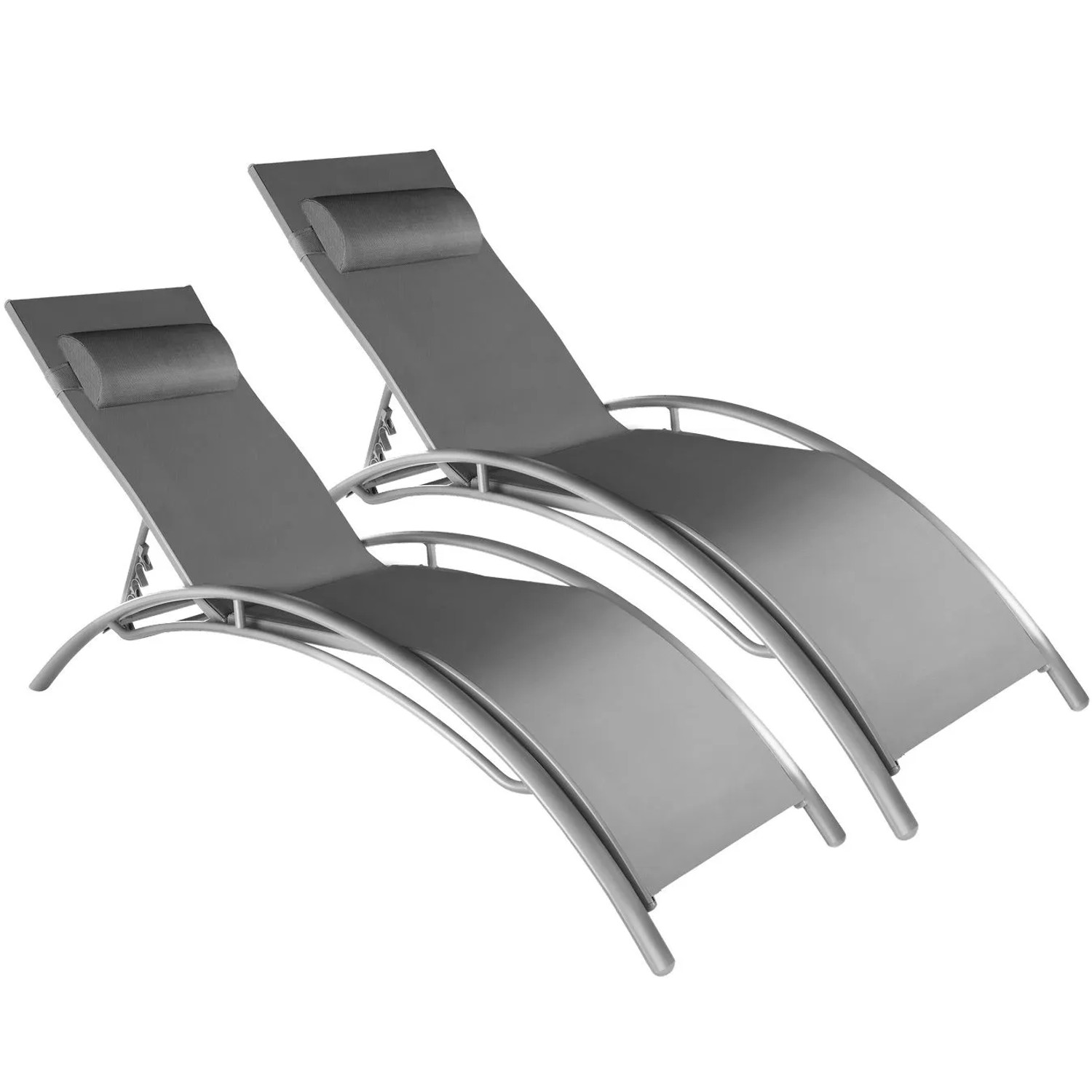 Tectake Aluminium 2Er Set Gartenliege Alina Textilene Gewebe 5 Fach Verstellbare Rückenlehne  180 x 59 x 81 50 cm Grau