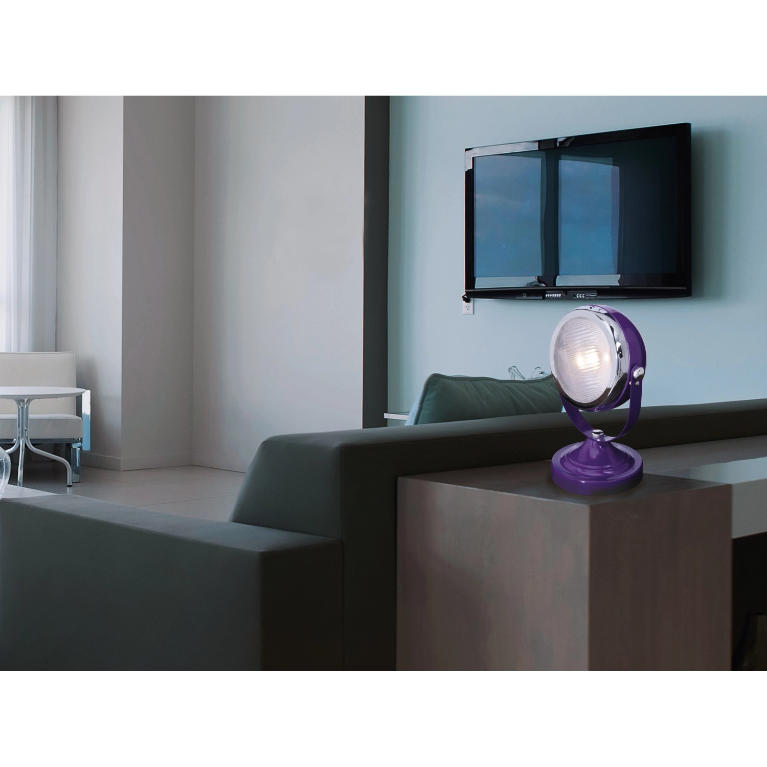Näve Tischleuchte Carlamp in Violett, Design-Tischlampe im Retro-Stil aus Metall und Glas.