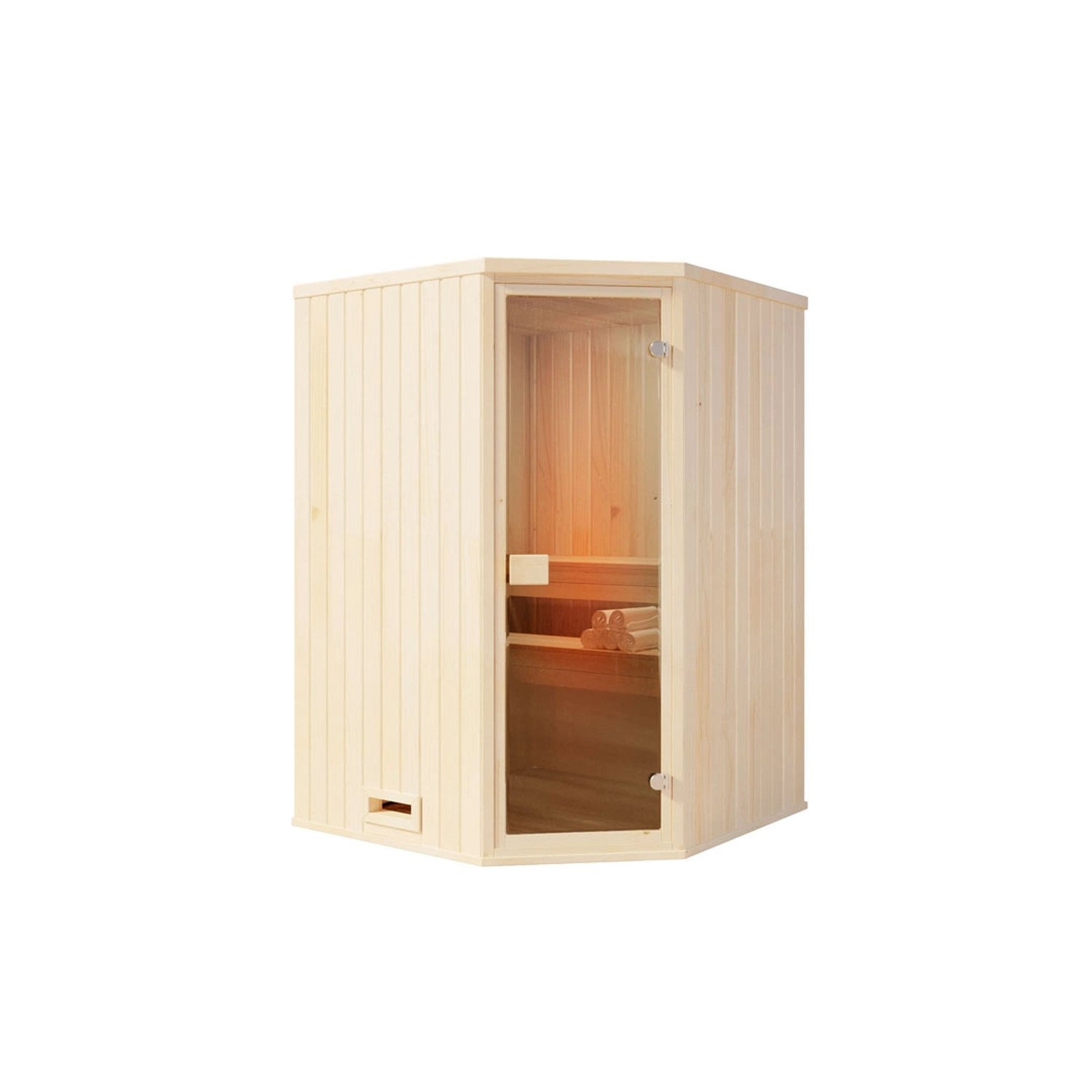 Finntherm Sauna Corner Naturbelassen 244 cm x 194 cm Wandstärke 40 mm günstig online kaufen