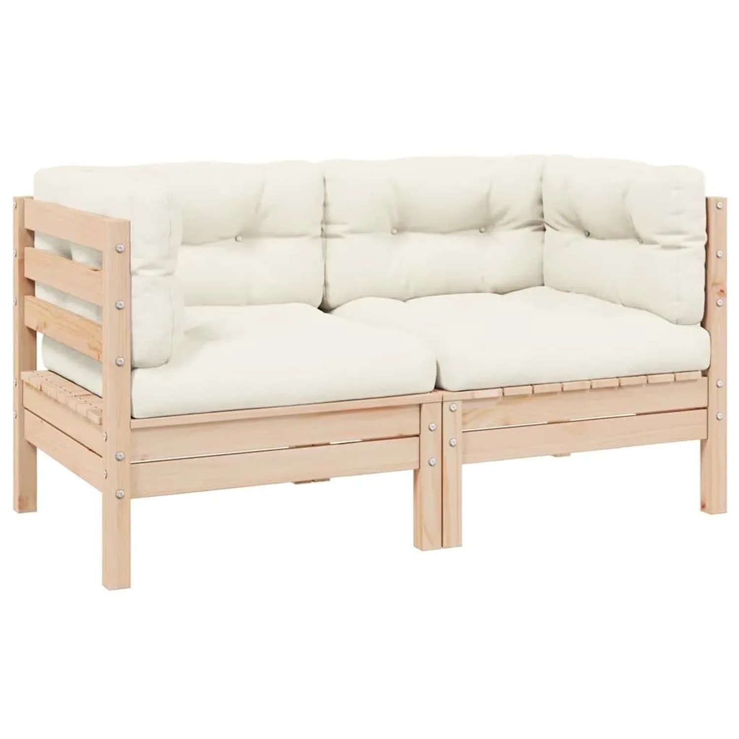 vidaXL Gartensofa 2-Sitzer mit Kissen in Creme Massivholz Kiefer 806646