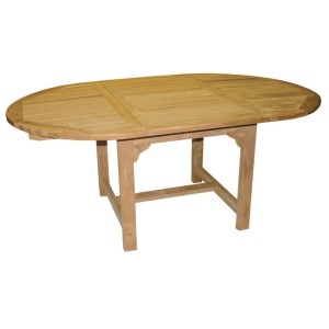 Ovaler Teakholz Gartentisch, ausziehbar, in hellem Holzton. Robuste Konstruktion für den Außenbereich.