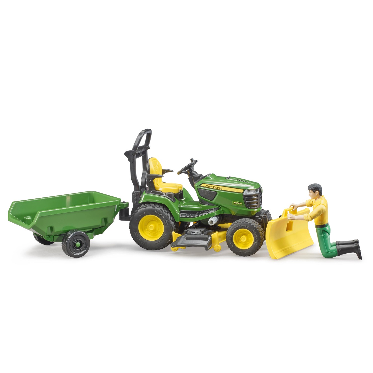 john deere mähdrescher spielzeug Bruder John Deere Aufsitzrasenmäher Spielzeug mit Anhänger + Gärtner