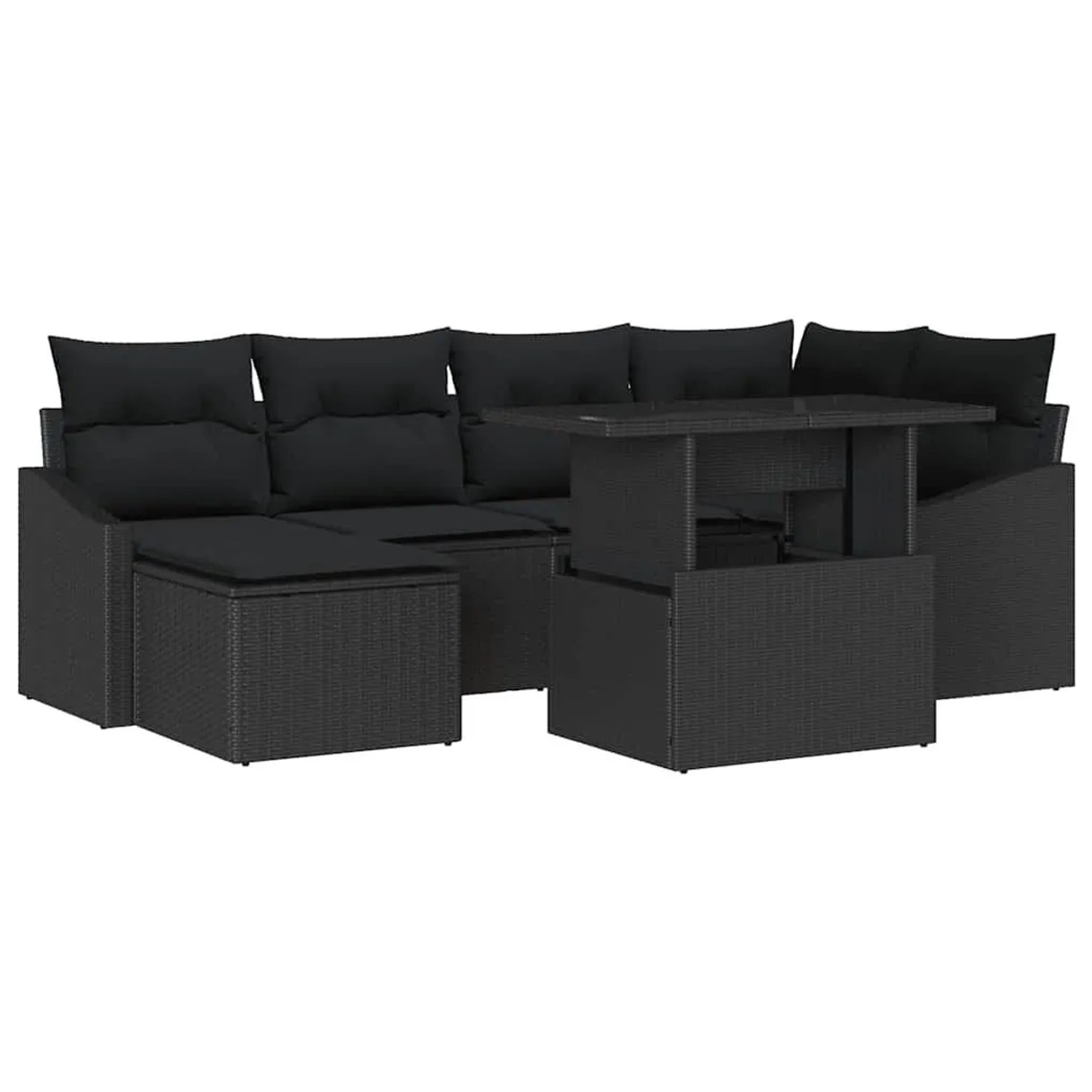 vidaXL Garten-Sofa-Set mit Kissen mit Speicher 7-Tlg Schwarz 3357776