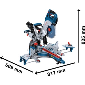 Bosch Professional GCM 18V-216 DC Akku-Kapp- und Gehrungssäge mit Maßangaben.