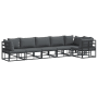 vidaXL Garten-Sofa-Set, 6-teilig, Schwarz, Aluminium. Modulares Lounge-Set mit Tisch und grauen Kissen.