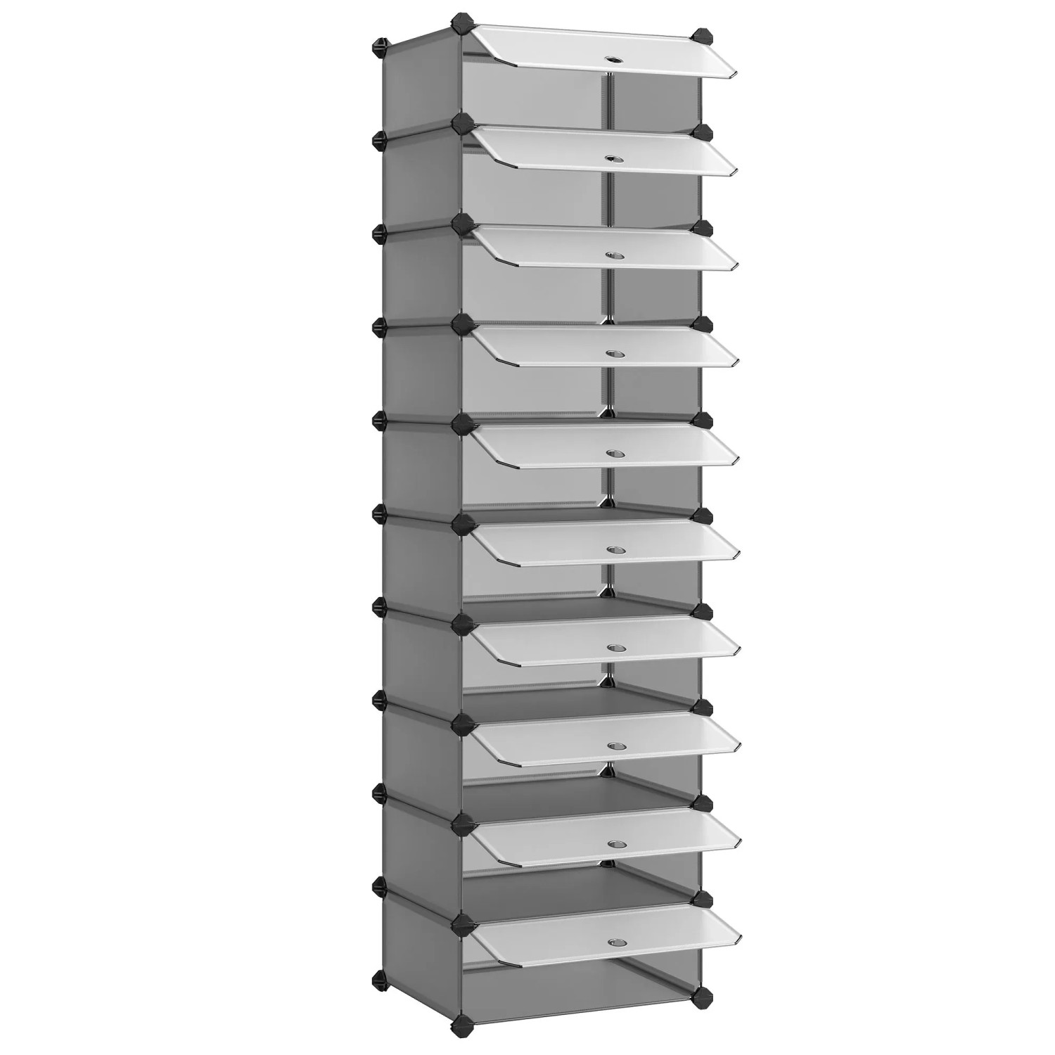 Songmics Schuhschrank Steckbar aus Kunststoff 173 cm x 43 cm x 31 cm Grau
