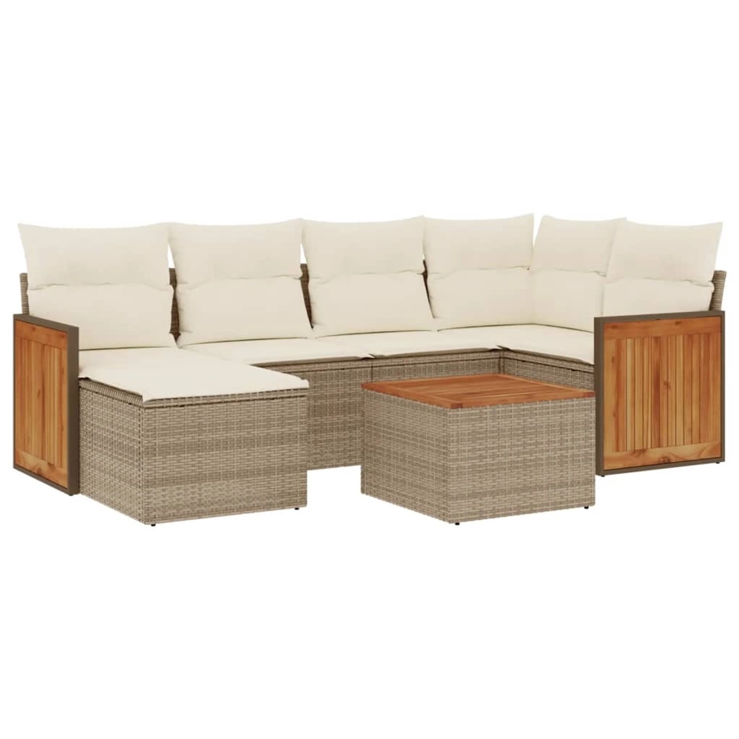 vidaXL 7-Tlg Garten-Sofagarnitur mit Kissen Beige Poly Rattan 3227864