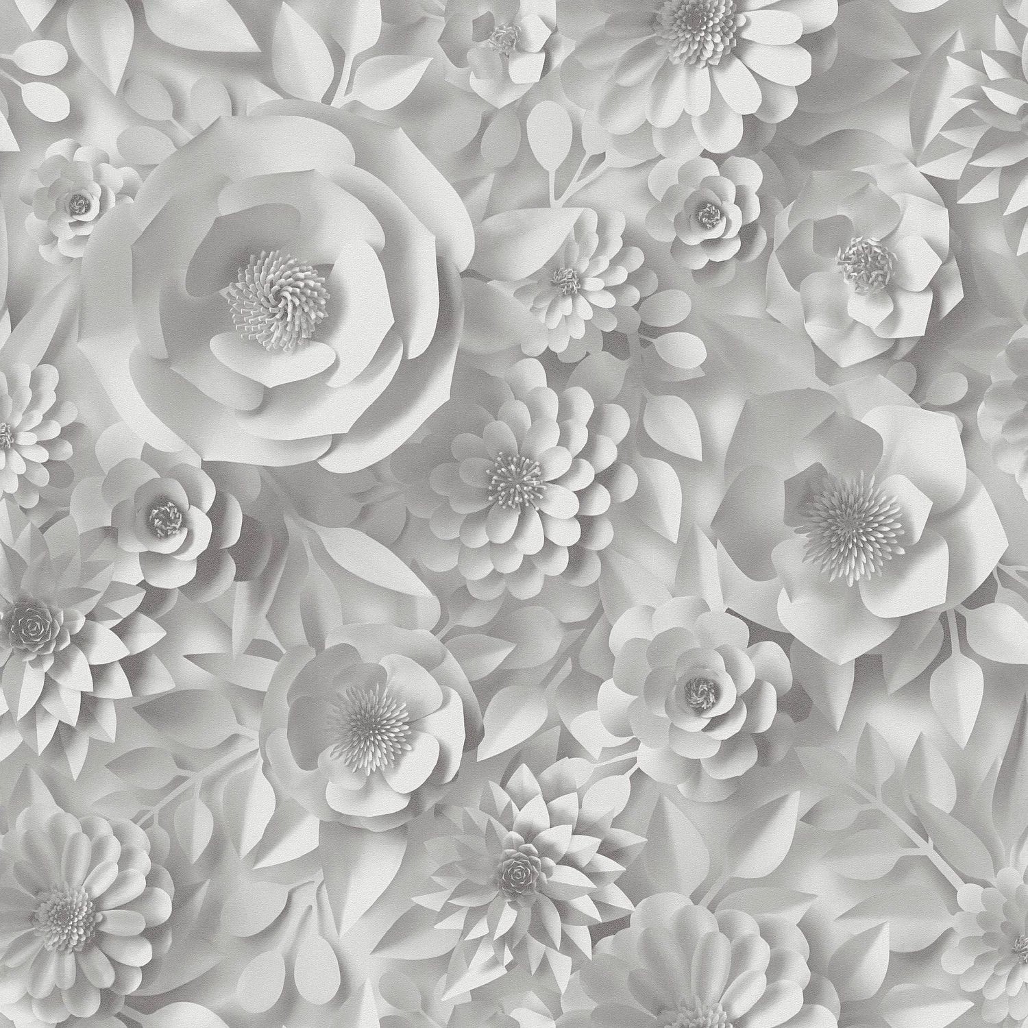 PROFHOME 387181-GU 3D Tapete Blumen Matt Grau Weiß 0,53 m x 10,05 m 5,33 m2 günstig online kaufen