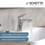 Schütt Waschtischarmatur Boston Chrom mit laufendem Wasser im Waschbecken.