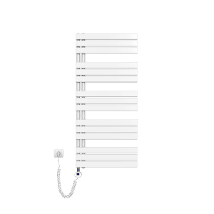 Weißer Emke Badheizkörper, elektrisch, 60x132cm, 800W, mit Thermostat und Timer. Handtuchheizkörper.