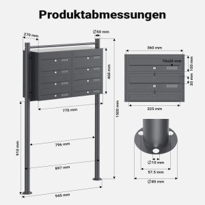 Wiltec 8Er Briefkastenanlage Anthrazit 2X4 Fächer Standbriefkasten Briefkasten