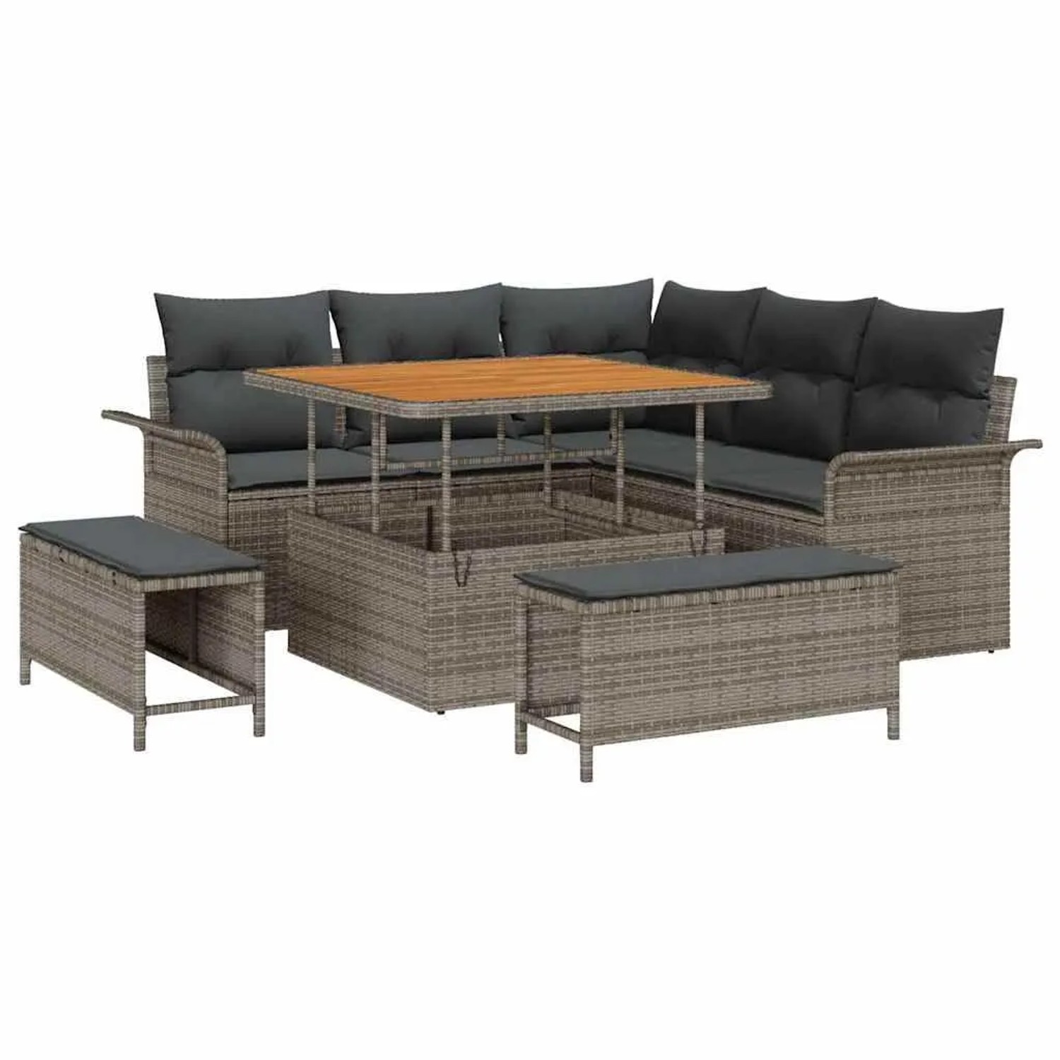 vidaXL Garten-Sofa-Set mit Kissen mit Speicher 8-Tlg Grau 3364078