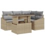 Beiges vidaXL Gartensofa-Set mit hellgrauen Kissen, Poly-Rattan, 5-teilig.